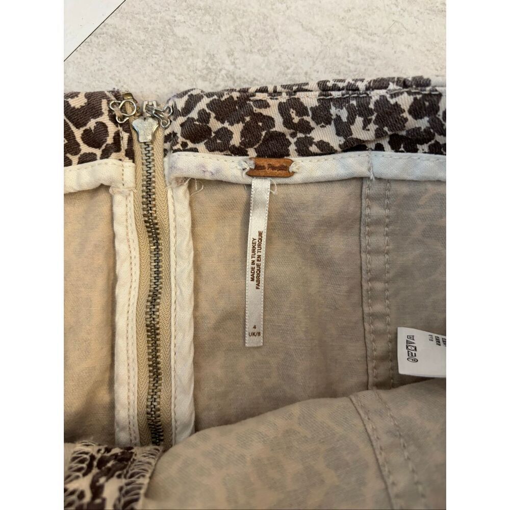 Free People Modern Femme Leopard Print Denim Mini Skirt Size 4 Tan Brown - Picture 5 of 7